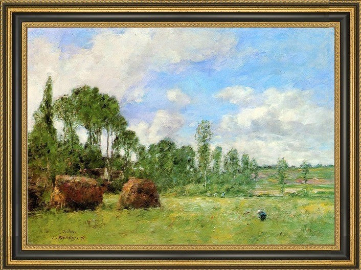 Eugene-Louis Boudin Oiseme at Harvest Time Framed Premium Canvas Print, 18"x27"