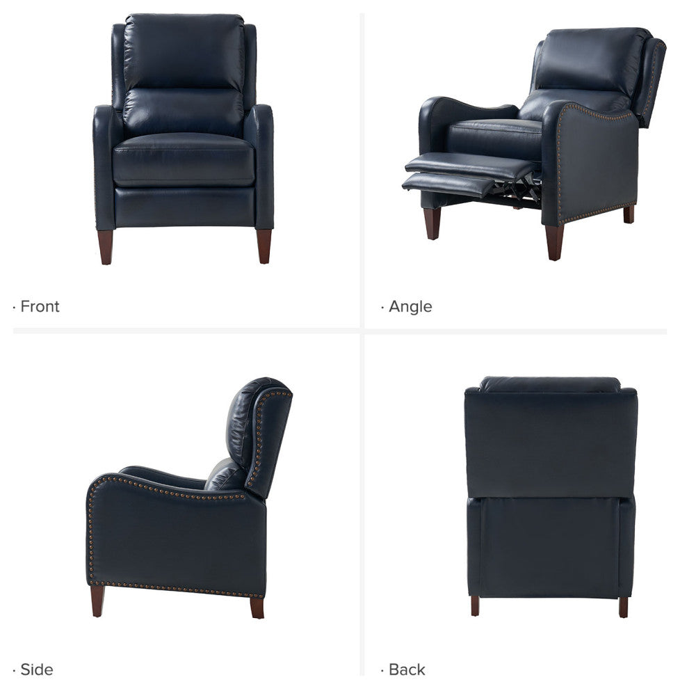 Genuine Leather  Push back Recliner With Wingback, Navy