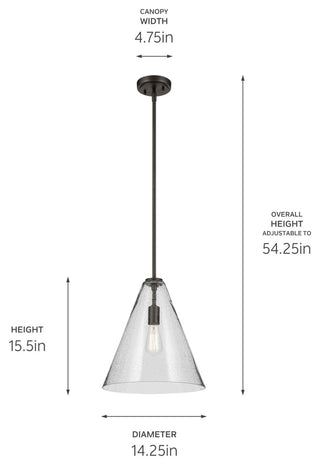Everly 15.5" 1-Light Cone Pendant With Clear Seeded Glass, Olde Bronze