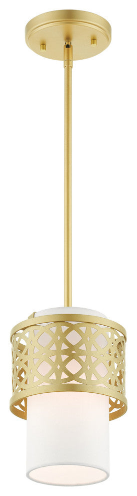 Soft Gold Fretwork, Ornamental, Transitional, Sophisticated Mini Pendant