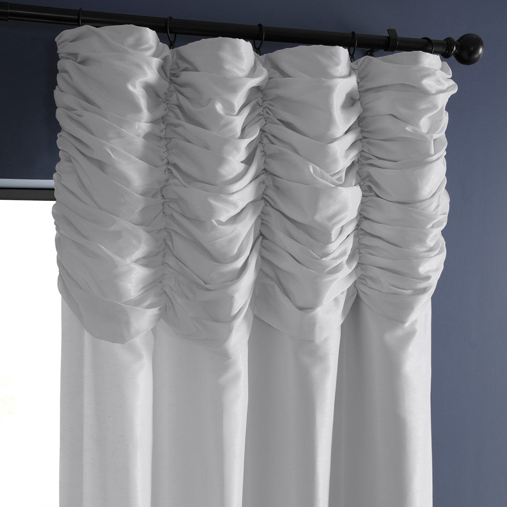 Ruched Vintage Faux Dupioni Silk Curtain Single Panel, Ice, 50" X 108"