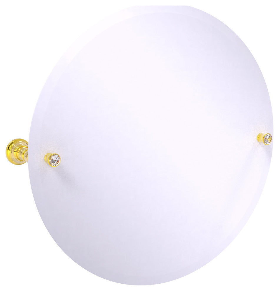 Carolina Crystal Frameless Round Tilt Mirror, Beveled Edge, Polished Brass