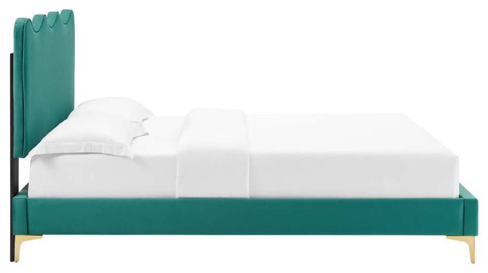 Current Performance Velvet King Platform Bed, Teal