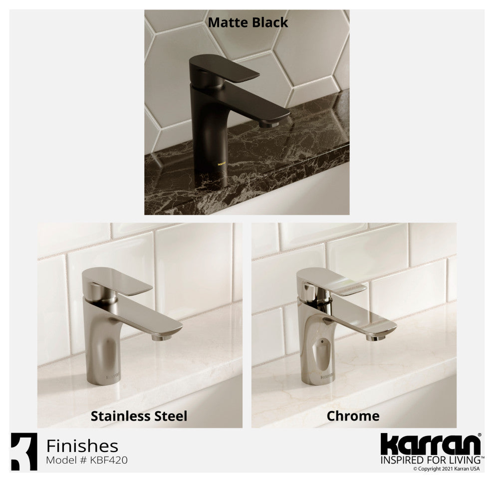 Karran KBF420 1-Hole 1-Handle Basin Faucet With Pop-up Drain, Matte Black