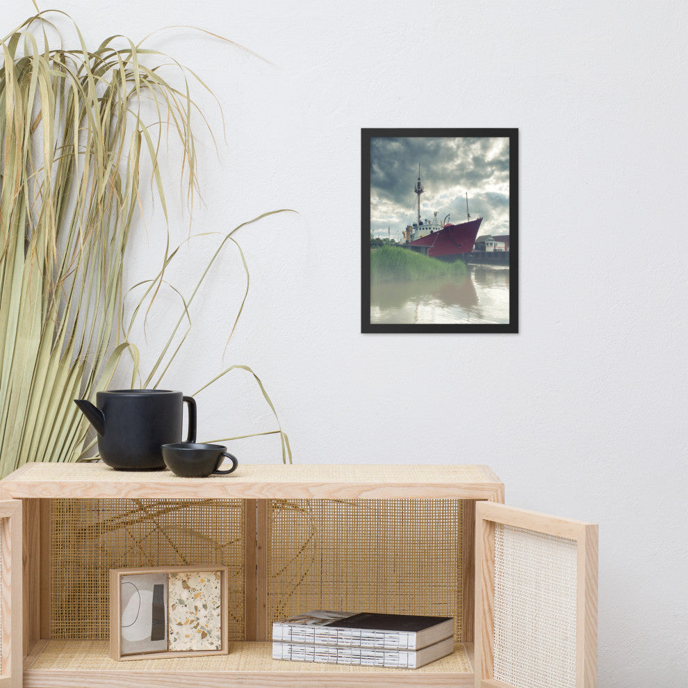 Foggy River Coastal Landscape Framed Photo Paper Wall Art Prints, Black, 12" X 16"
