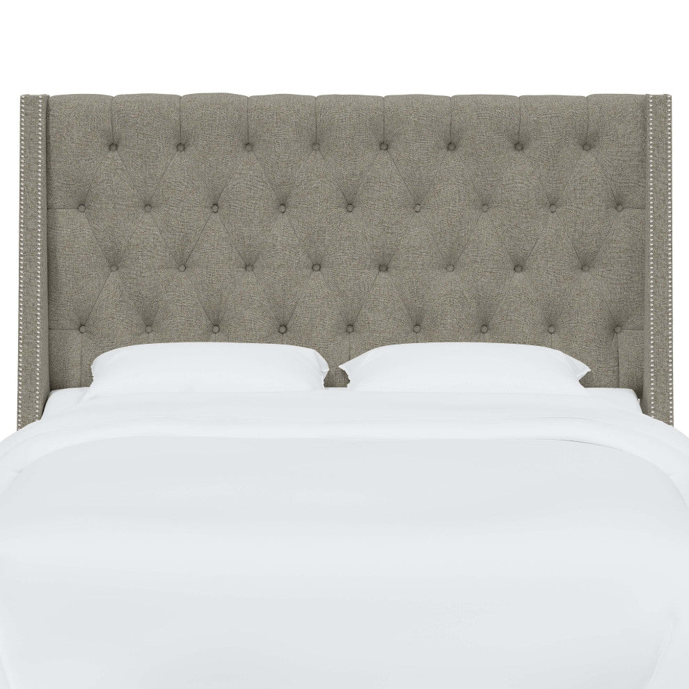 Tufted Sloped Wingback Headboard, Nail Trim, Zuma Feather, Full