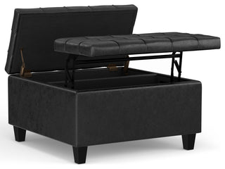 Harrison Small Square Coffee Table Storage Ottoman, Distressed Black