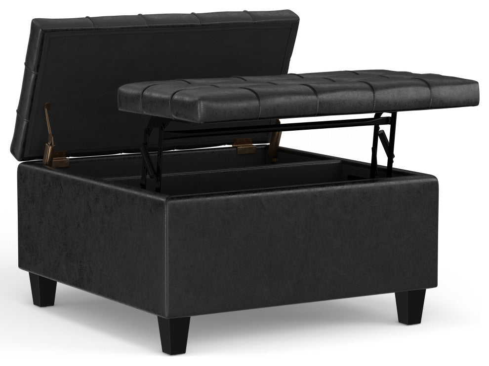Harrison Small Square Coffee Table Storage Ottoman, Distressed Black