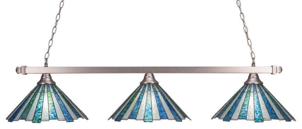 Square 3-Light Bar, Brushed Nickel/Sea Ice Art