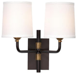 Classic Traditional Double Arm 2 Light Wall Sconce Bronze White Shades Elegant