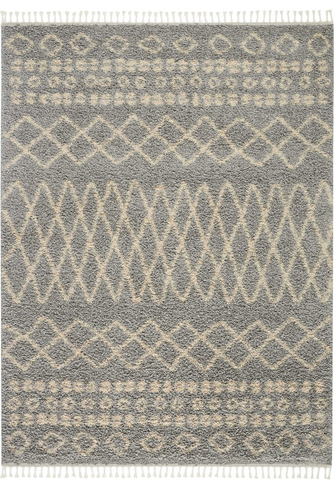 Nourison Moroccan Marrakesh Shag Silver Area Rug, 3'11"x6'7"