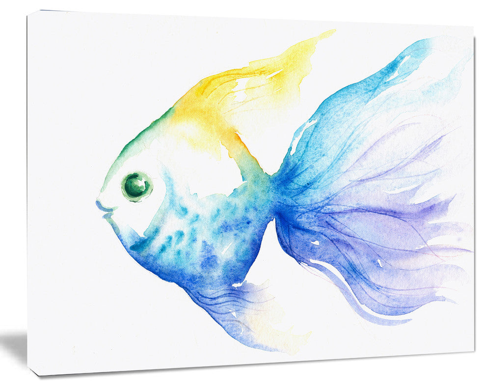 Lovely Blue Fish Watercolor, Abstract Canvas Art Print, 40"x30"