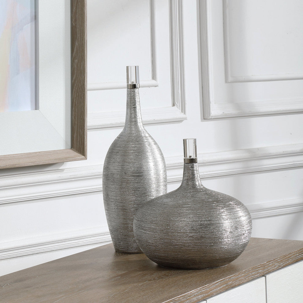 Uttermost Gatsby Silver Ribbed Bottles, Set of 2