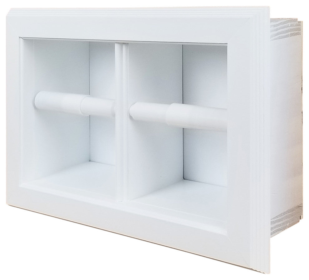 Bayshore Recessed Solid Wood Double Toilet Paper Holder 13.25 X 8.5, White Enamel