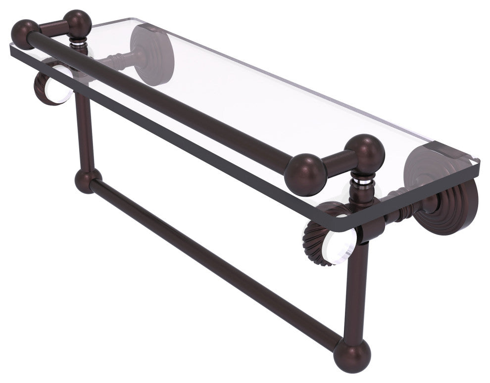 Pacific Grove 16" Twisted Glass Shelf with Towel Bar, Antique Bronze