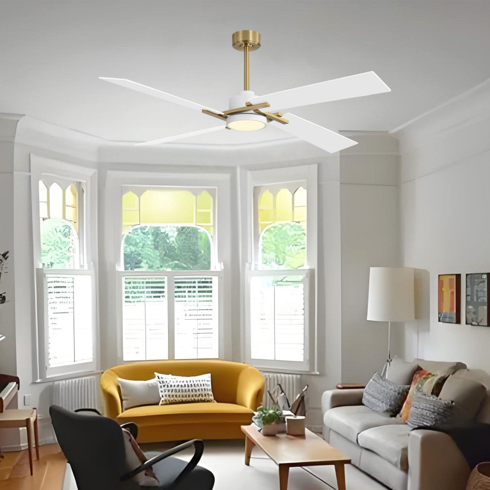 72" 4-Blade DC Motor Ceiling Fan with Dimmable LED and Remote Control, Gold/White