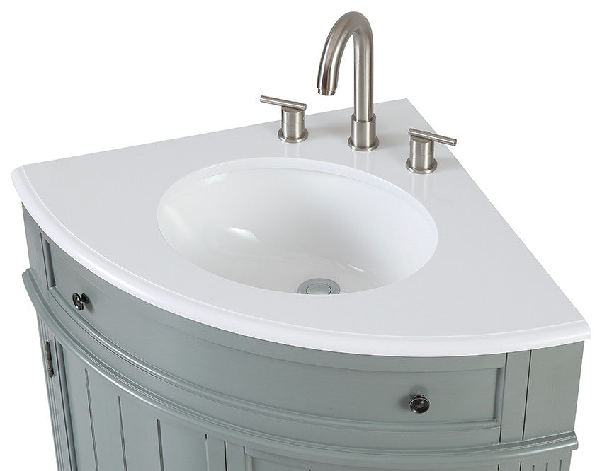 24 Inch Triadsville Grey Corner Design Bathroom Vanity With Quartz Top, Gray