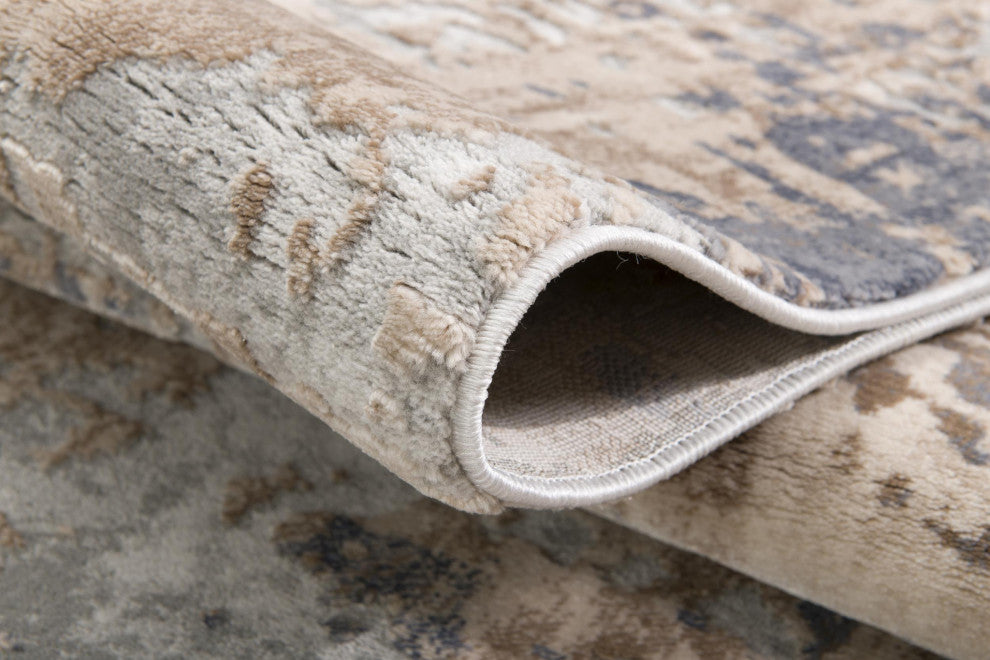 8"x11" Beige and Ivory Abstract Area Rug