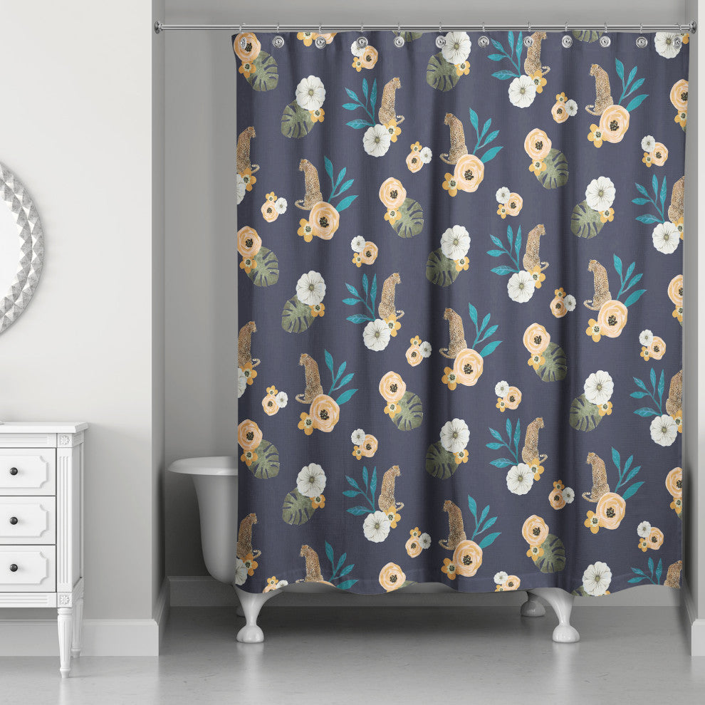 Tropical Jag Navy 71x74 Shower Curtain