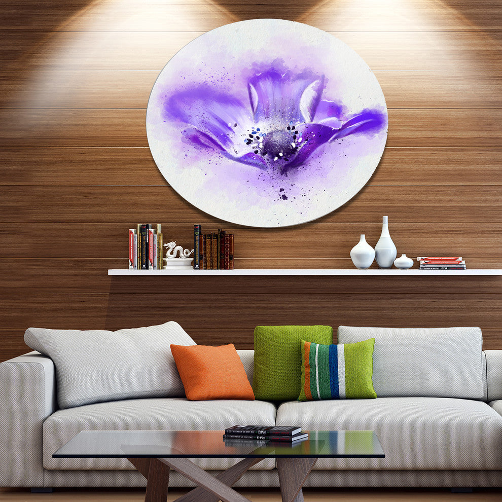 Stylized Watercolor Poppy Flower, Floral Round Wall Art, 23"