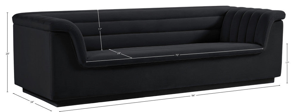 Cascade Upholstered Set, Black, Velvet, Sofa