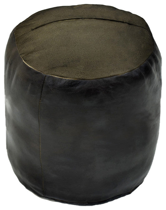 Pouf-Solid Handmade Leather Pouf (Recycled Foam with Fiber Fill), Chocolate Brown, (Round)16x16x16