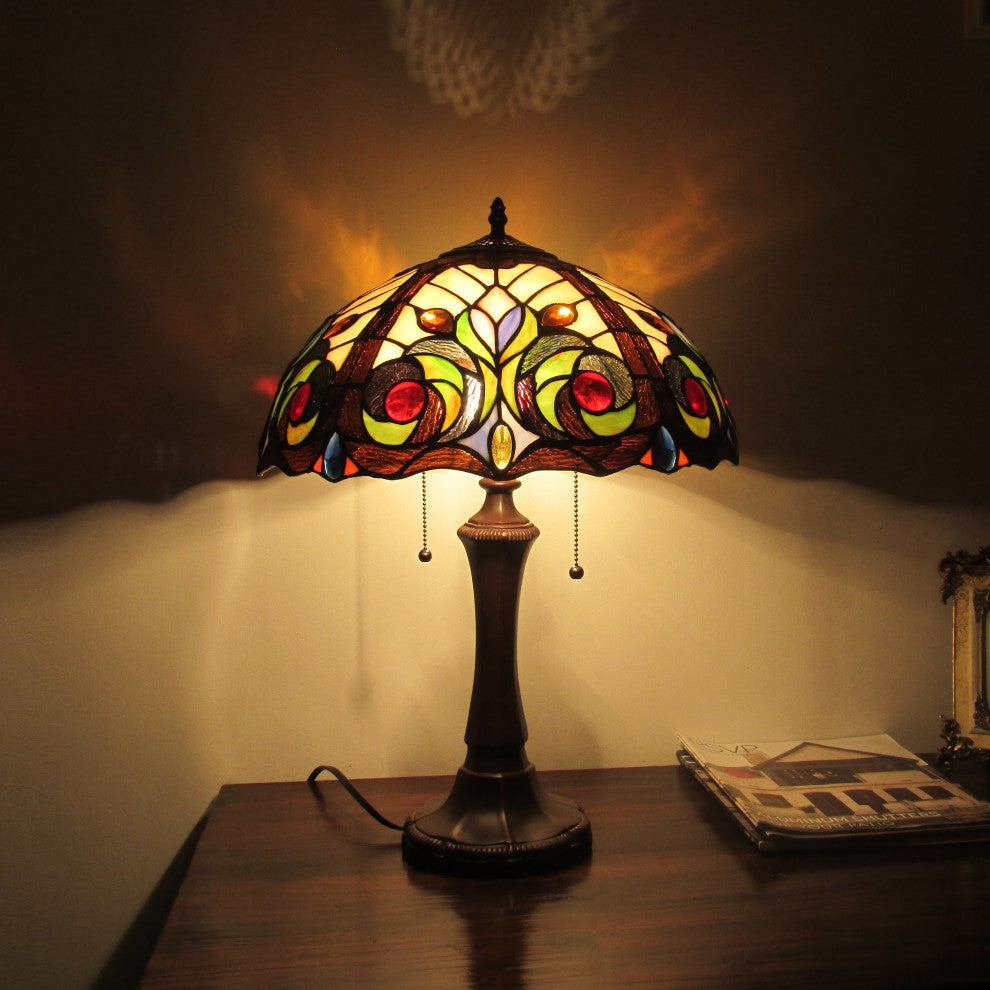CHLOE Lighting Lennon Tiffany Dark Bronze 2-Light Victorian Table Lamp