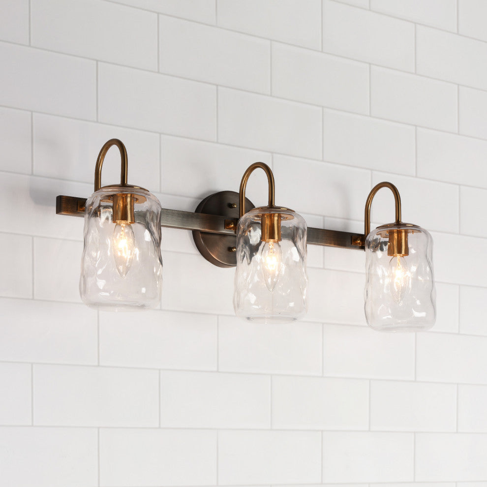 LNC Matte Black and Polished Gold Mason Jar Modern Wall Sconces, 3 Lights