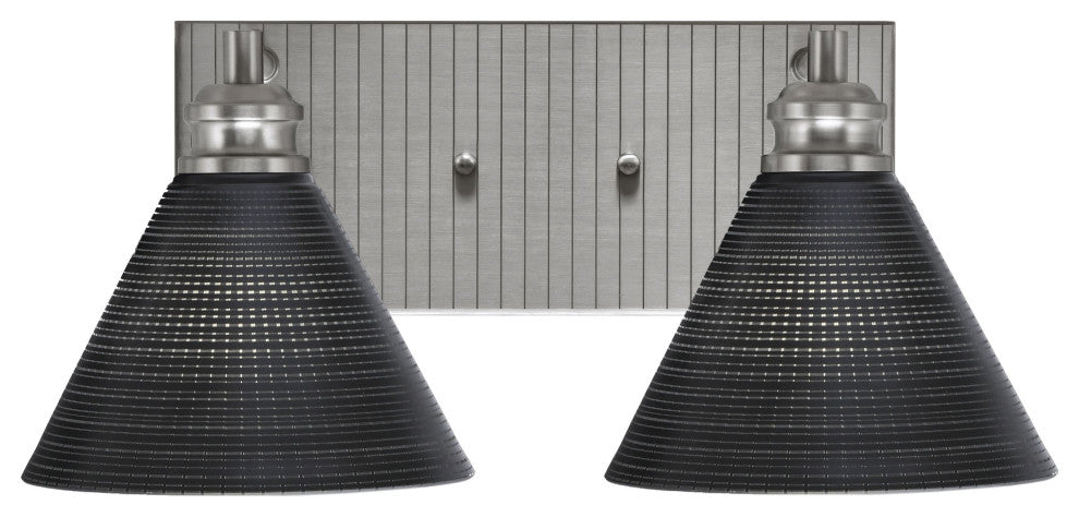 Edge 2-Light Bath Bar, Brushed Nickel Finish, 7" Black Matrix Glass