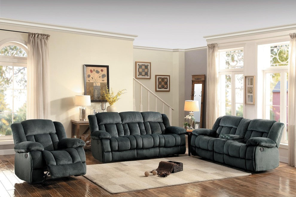 2-Piece Latona Double Reclining Sofa, Console Love Seat Charcoal Microfiber