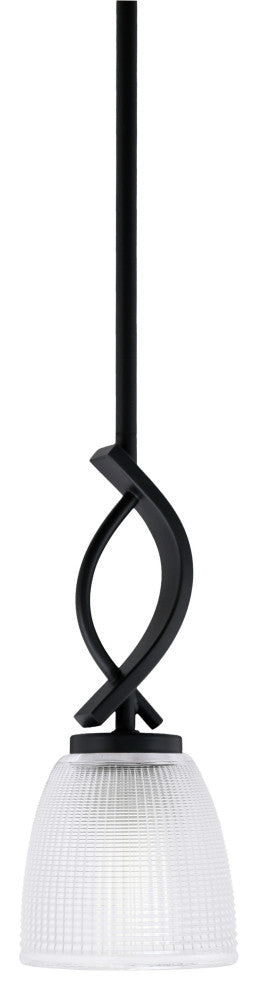 Cavella 1 Light Stem Mini Pendant, Matte Black Finish, 5" Clear Ribbed Glass