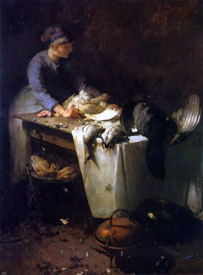 Emil Carlsen A Young Girl Preparing Poultry, 21"x28" Gallery Wrapped Canvas
