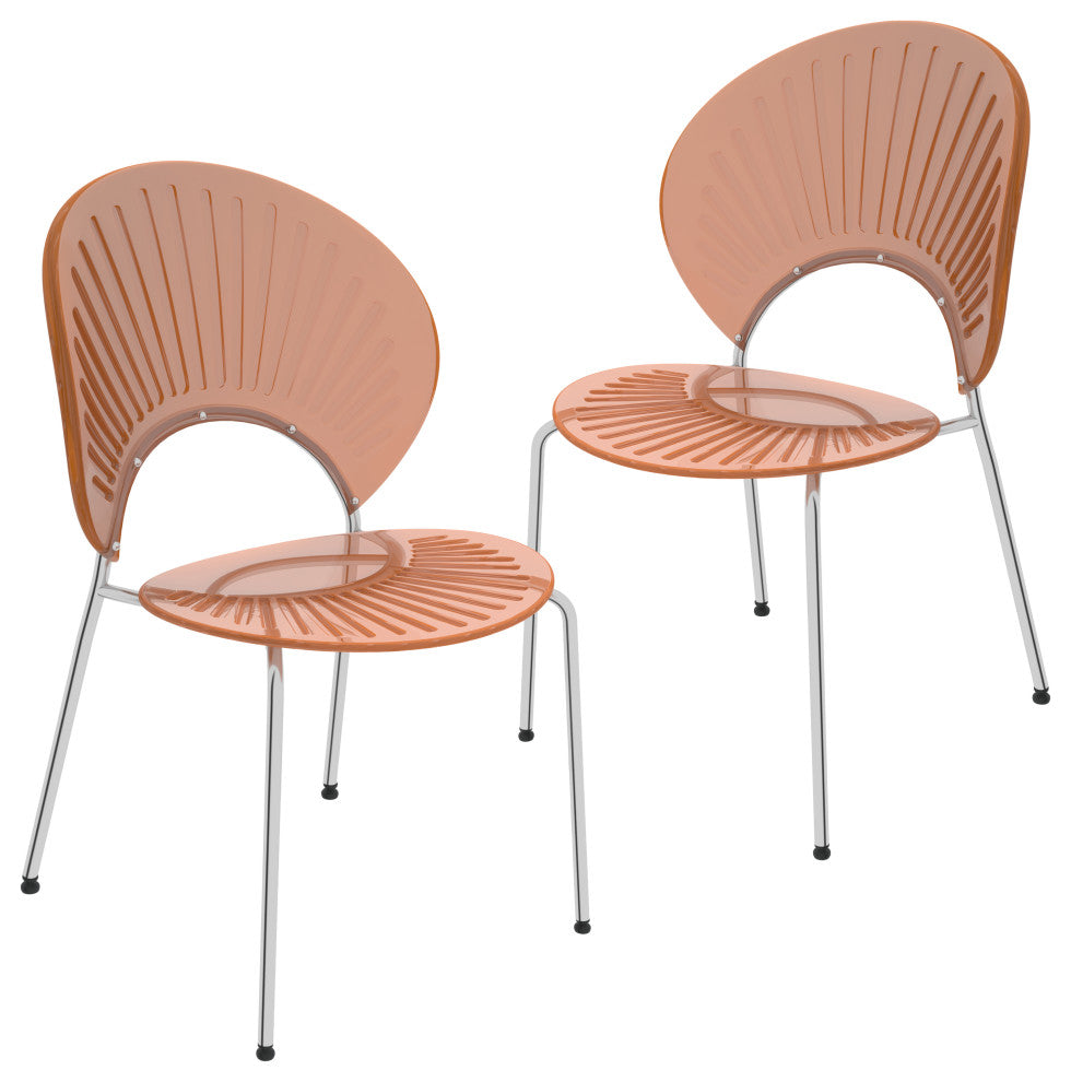 Opulent Plastic Dining Side Chair, Chrome Base Set of 2, Amber