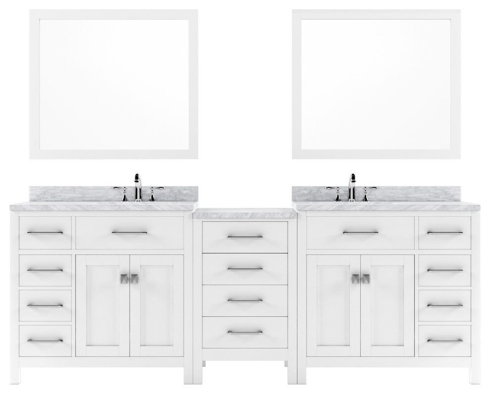 93" Double Bathroom Vanity, White, Square Sink, Polished Chrome
