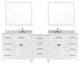 93" Double Bathroom Vanity, White, Square Sink, Polished Chrome