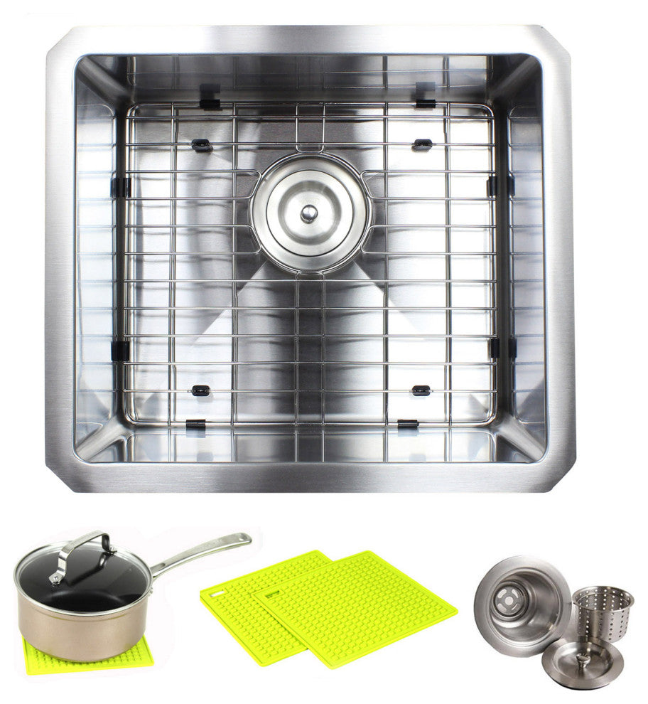 17" 16 Gauge Undermount Single Bowl Stainless Steel Sink Package