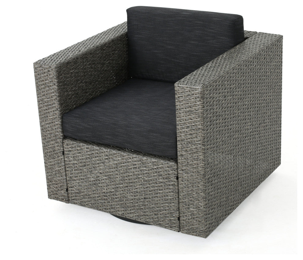 GDF Studio Venice Outdoor Wicker Swivel Club Chair, Mix Black/Dark Gray, Single