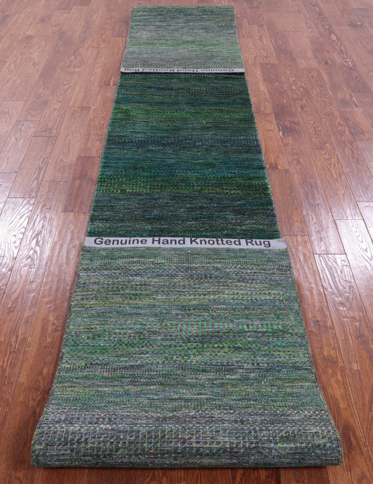 2' 7" X 18' 0" Super Savannah Gabbeh Handmade Wool and Silk Runner Rug Q6889