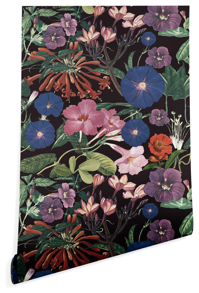 Deny Designs CayenaBlanca Floral Symphony Wallpaper, Black, 2'x10'