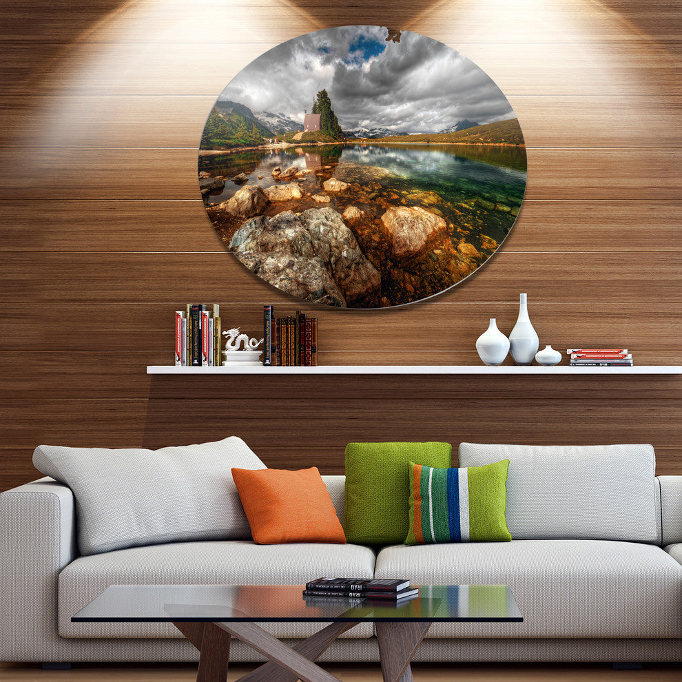 Beautiful Clear Mountain Lake, Landscape Disc Metal Wall Art, 23"