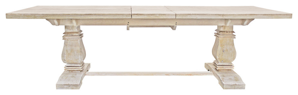 Benedict Extension Dining Table in Mango Solid Wood with White Wash Finish