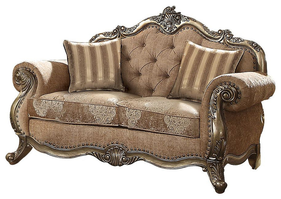 ACME Ragenardus Loveseat With 2 Pillows, Fabric and Vintage Oak