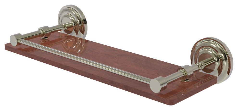 Que New 16" Solid Wood Shelf with Gallery Rail, Polished Nickel
