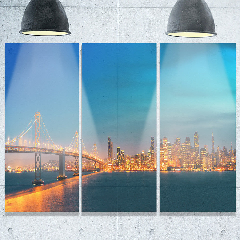 "San Francisco Skyline at Night" Metal Wall Art, 3 Panels, 36"x28"