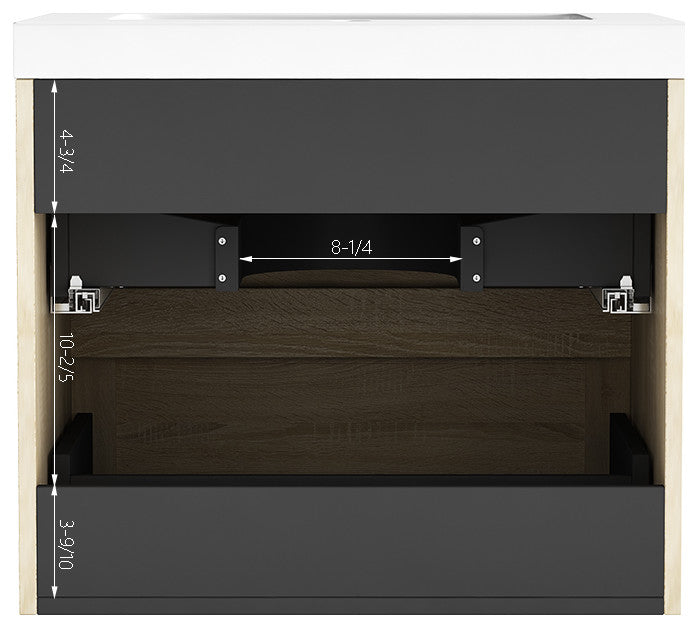 The Cosmo Wall Mounted Modern Bathroom Vanity, Ace, 24"