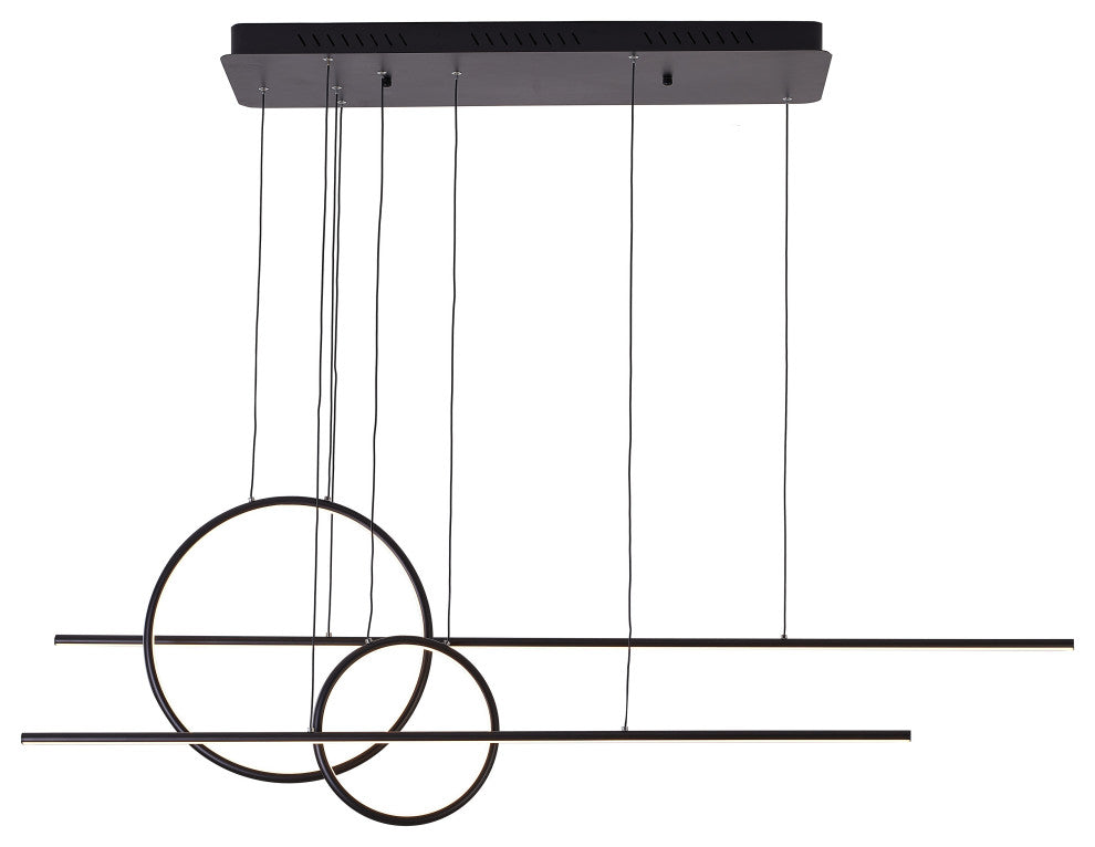 57" Black Iron LED Chandelier With White Acrylic Diffusers