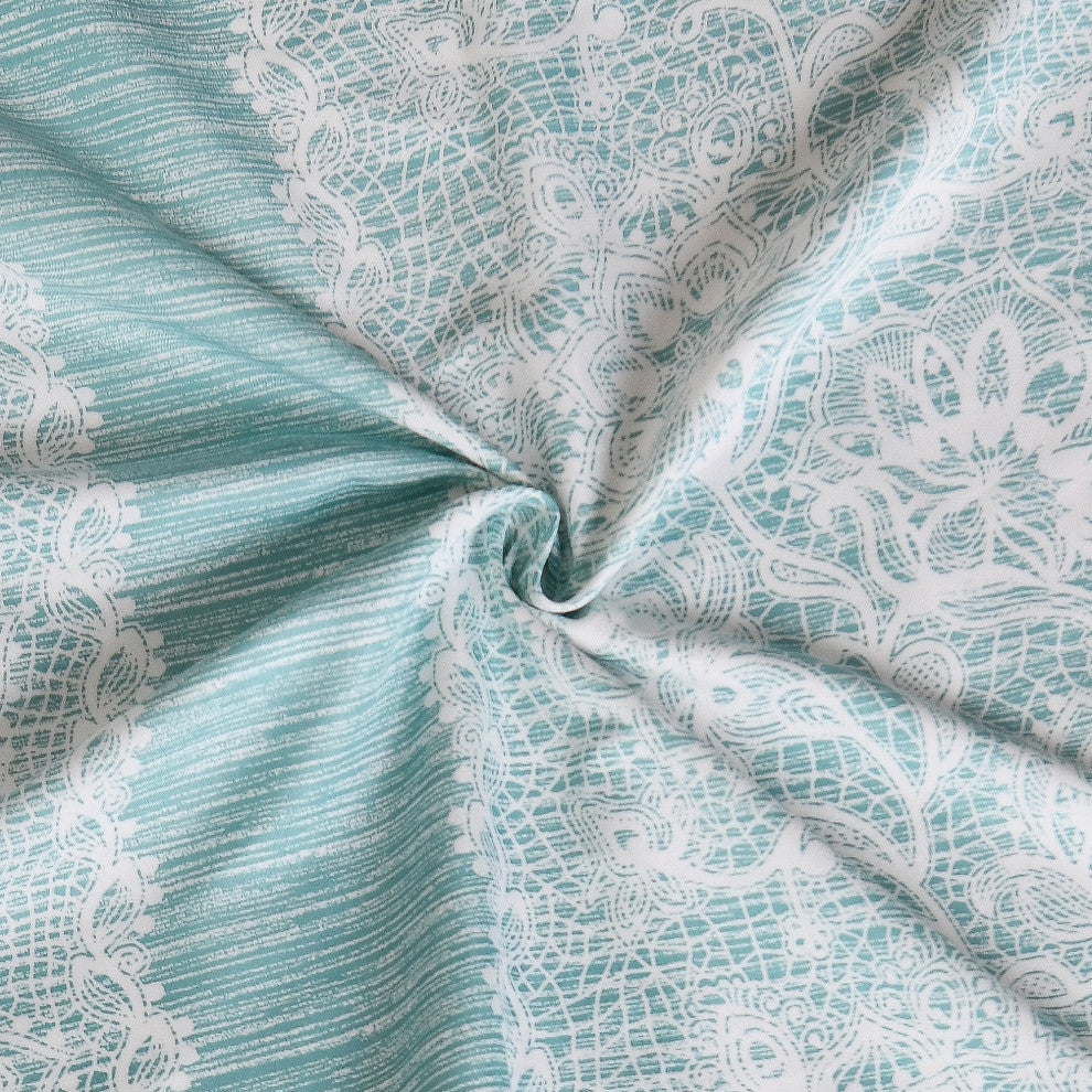 Printed Microfiber 2 Piece Curtain Set, Teal, 60" X 96"