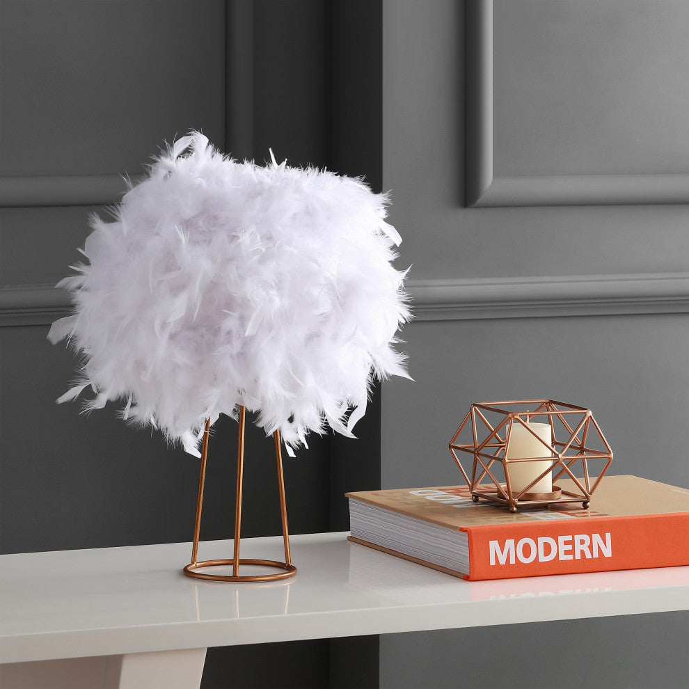 Stork 16" Feather Metal Led Table Lamp, White and Gold