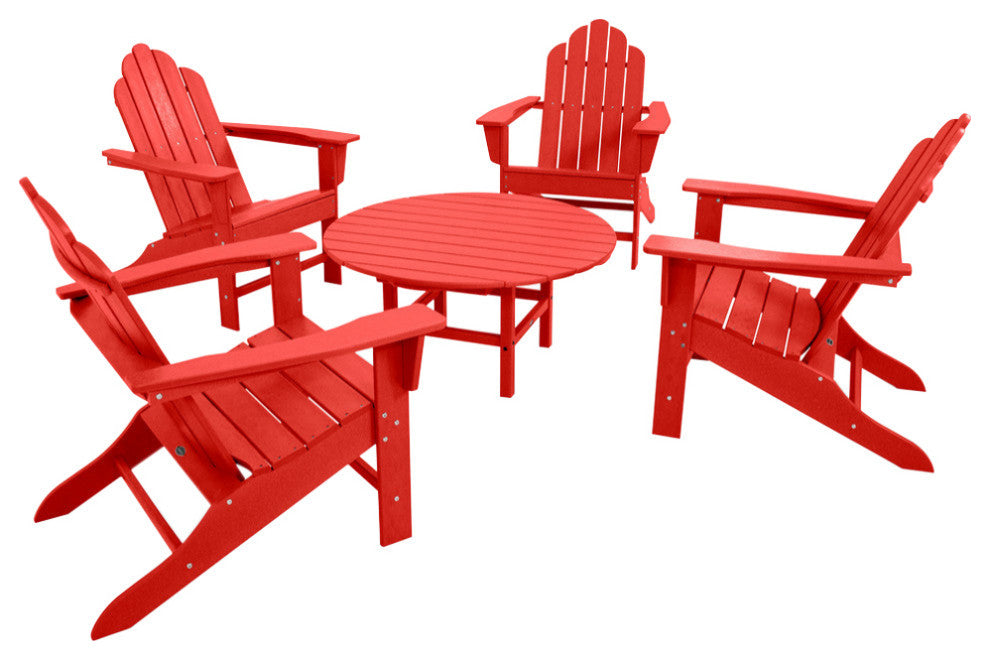 Polywood Long Island Adirondack 5-Piece Conversation Group, Sunset Red