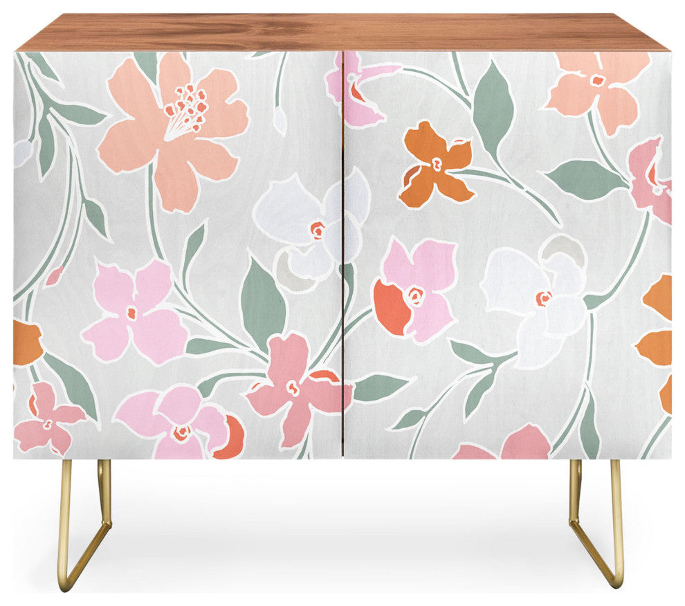 Deny Designs Wa Credenza, Walnut, Gold Steel Legs